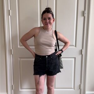 Zara Black Distressed High Waisted Jean Shorts